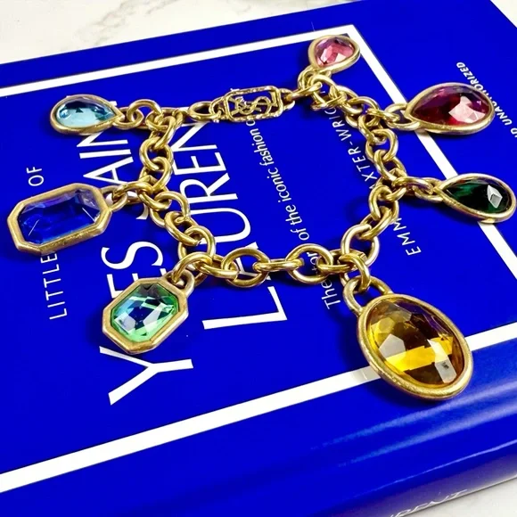 Yves Saint Laurent Ultra Rare Gold Plated Multicolored Jewel Charm Bracelet - Picture 3 of 12
